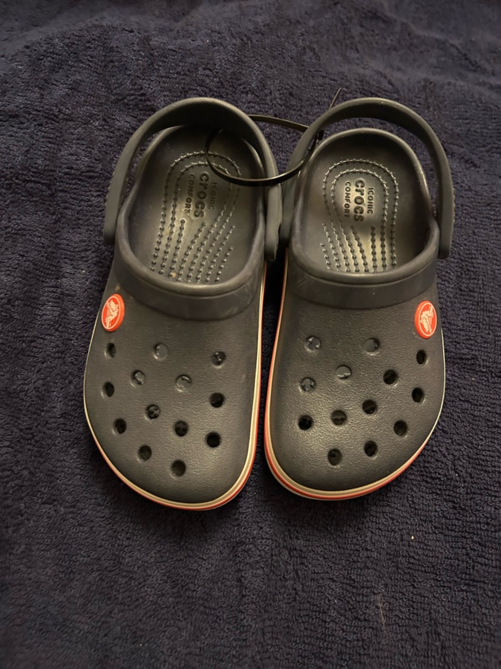 CROCS Kids Black Clogs with Red Trim